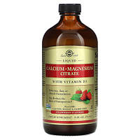 Магній цитрат з вітаміном Д3, Solgar Liquid Calcium Magnesium Citrate With Vitamin D3 Natural 473 мл, Полуниця