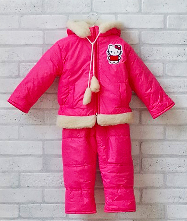 Рожевий дитячий комбінезон зимовий, теплий костюм на дівчинку на овчині