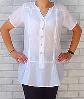 Рубашка женская с коротким рукавом на пуговицах белая, летняя туника блуза женская однотонная