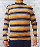 Мужской свитер вязаный в полоску, теплая мужская водолазка - гольф акрил