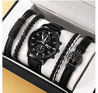 Годинник унісекс зі шкіряними браслетами Quartz Luxury, чорні