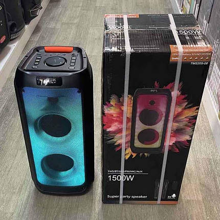Потужна акумуляторна колонка Pro Audio 205-08 150 Вт 2 мікрофони, Переносна блютуз аудіосистема з караоке, фото 1