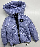 Детская короткая демисезонная курточка голубого цвета на девочку с капюшоном размеры 116-140