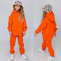 Тёплый зимний детский костюм унисекс на флисе худи и штаны на девочку и мальчика чёрныйна рост 86-158 Рост 86-110, Оранжевый