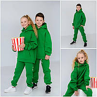 Тёплый зимний детский костюм унисекс на флисе худи и штаны на девочку и мальчика чёрныйна рост 86-158 Рост 86-110, Зелений