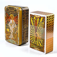 Золотое Таро в стиле модерн. Golden art nuveav taror в жестяной коробке с золотым тиснением.