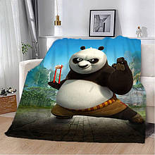 Плед покривало на ліжко диван, теплий плюшевий плед, гарний плед з 3D принтом Панда Кунг Фу 2
