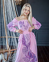 Женское льняное платье вышиванка Княжна розовая