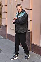 Мужской  теплый спортивный костюм тройка ,штаны и  батник -трех нитка ,жилетка-плащевка чорний +олива, L