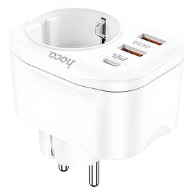 МЕРЕЖЕВИЙ ЗАРЯДНИЙ ПРИСТРІЙ HOCO NS3 MULTIFUNCTIONAL SOCKET(INCLUDING 1C2A PD20W FAST CHARGE) WHITE