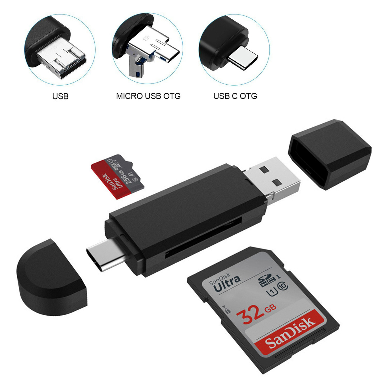 Універсальний кардрідер 5-в-1 USB / Type-C / Micro USB / SD / MicroSD TF флеш картрідер перехідник OTG