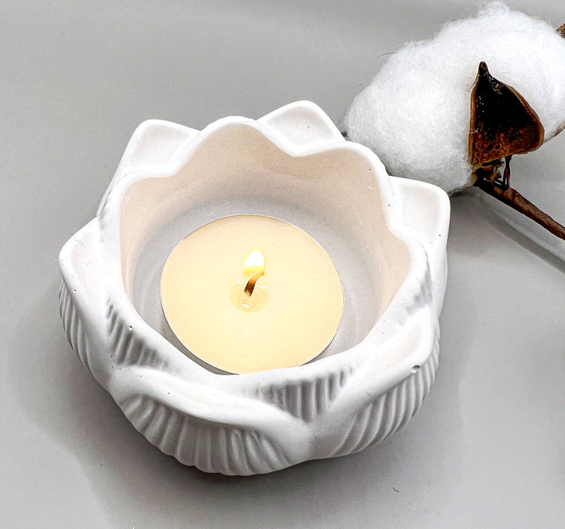 Гіпсовий свічник у формі лотоса під чайну свічку., фото 2