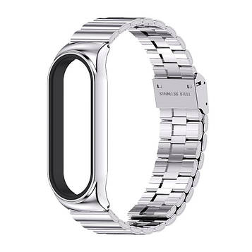 Ремінець для фітнес-браслета Xiaomi Mi Band 5 і 6 металевий із застібкою сріблястий