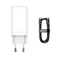 СЗУ BASEUS GAN3 PRO FAST CHARGER 2C+U 65W EU WHITE(INCLUDE BASEUS XIAOBAI SERIES FAST CHARGING CABLE TYPE-C TO