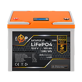 Акумулятор LP LiFePO4 LCD 12V (12,8V) - 100 Ah (1280Wh) (BMS 80A/40А) пластик