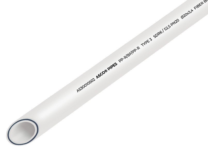 Труба PP-RCT BASALT Ø 32 * 5, 4 mm SDR 6.0/S2.5/PN20 білого кольору 2/20 м ASCO®