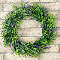 Вінок декоративний штучний 42 см з фіолетовими квітами лаванди на двері