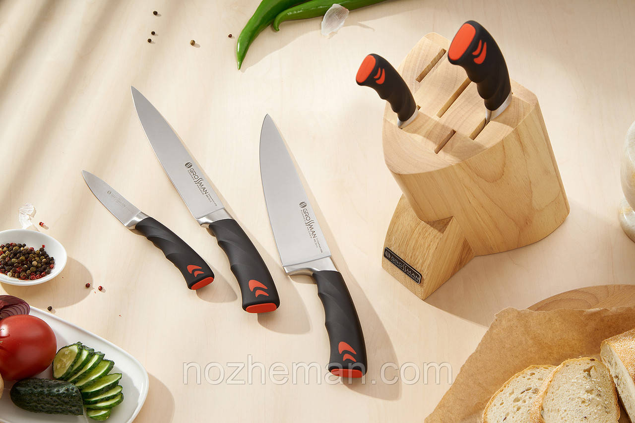 Кухонний набір ножів Ватерло, 5 професійних ножів з нержавіючої сталі + підставка в комплекті., фото 1