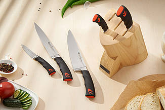 Кухонний набір ножів Ватерло, 5 професійних ножів з нержавіючої сталі + підставка в комплекті.