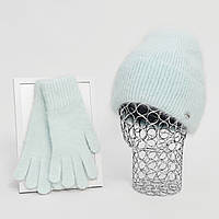 Комплект жіночий зимовий ангоровий на флісі (шапка+рукавички) ODYSSEY 55-58 см М'ятний 12750 - 4202