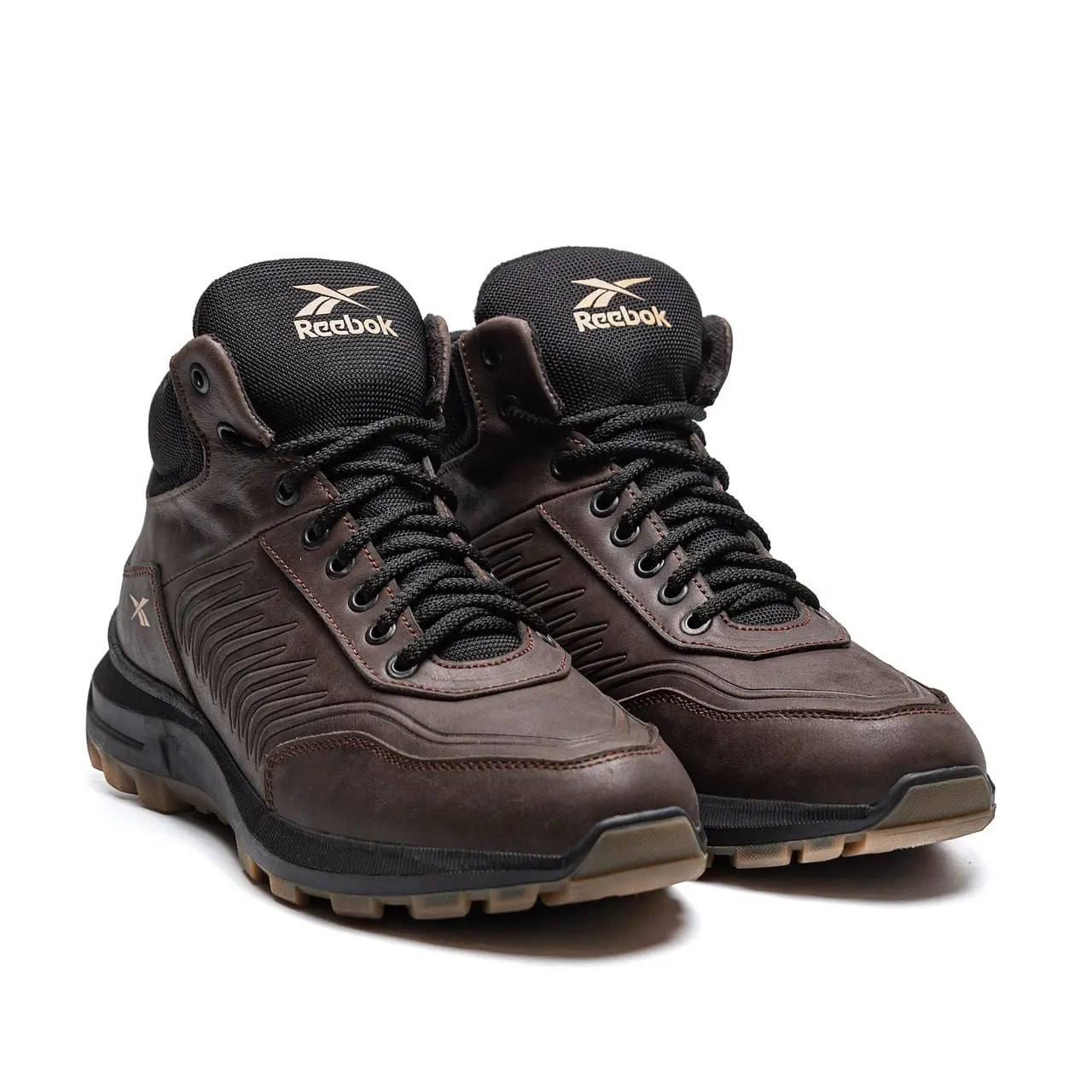 Чоловічі зимові шкіряні черевики з хутром коричневі Reebok Classic Brown, фото 1