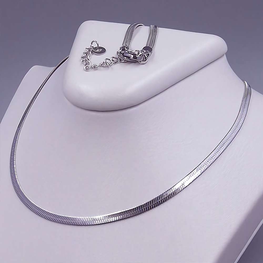 Ланцюжок Stainless Steel. Сталь. Родій. Довжина: 41-46 см Ширина: 3 мм