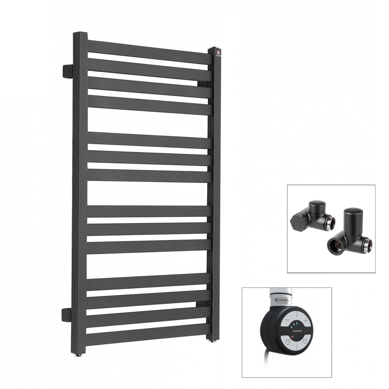 Рушникосушка електрична Terma Marlin 780x430 Black mat, тен MOA + вентиль Integra Black mat