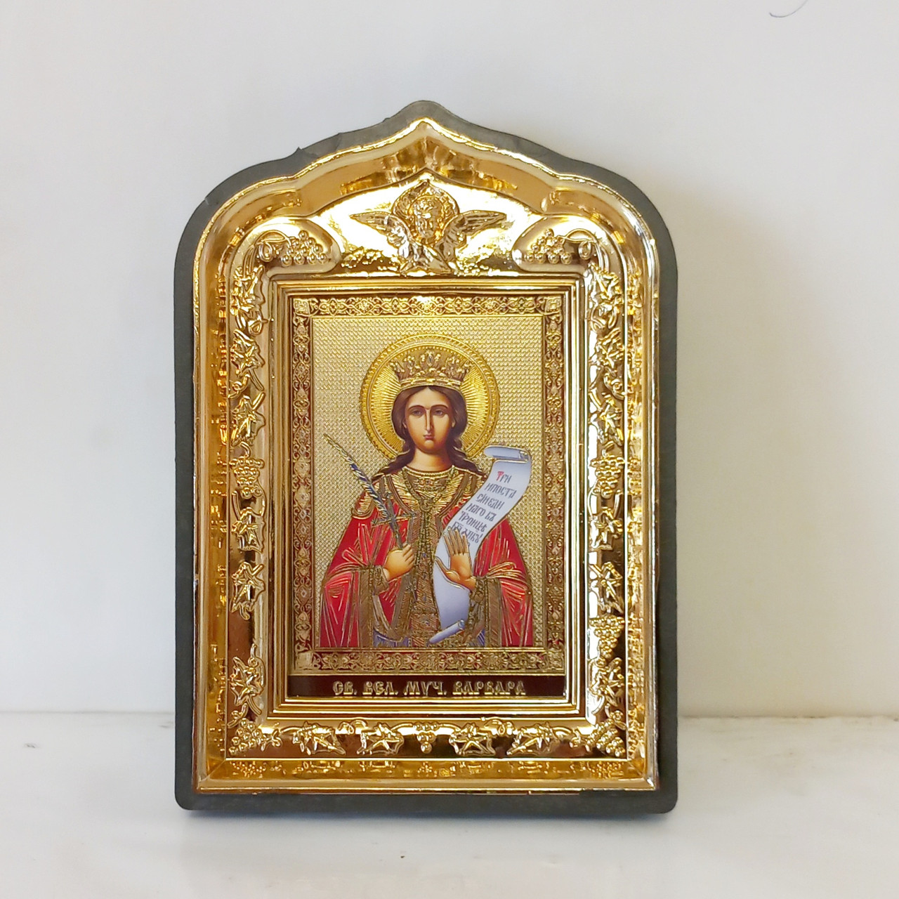 Ікона Варвара свята великомучениця, лик 6х9, у пластиковій чорній рамці, фото 1