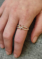 Стильное кольцо "Золотая бесконечность в сердце" ювелирный сплав и цирконы - оригинальный подарок девушке