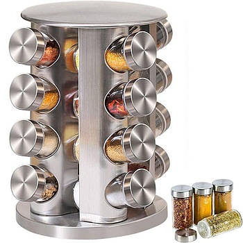 Баночки для спецій 16 шт з підставкою (28х18 см) Spice carousel R66-16 / Набір ємностей для спецій та приправ