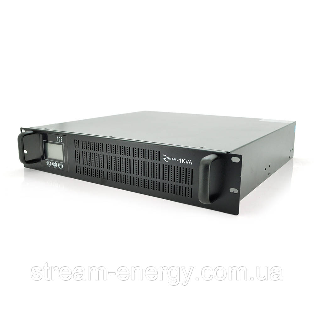 ДБЖ з правильною синусоїдою ONLINE Ritar RT-1KS-LCD, RACK 1000VA (900Вт), 24 В, Вбудована батарея 12V 7,5 Ah х 2 шт (482*440*87),