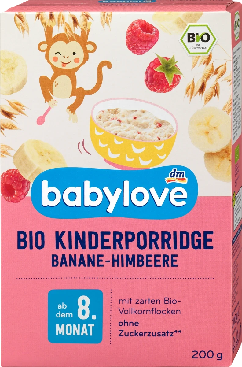 Дитяча бананово-малинова каша з 8 місяців babylove Banane & Himbeere, 200 гр, фото 1