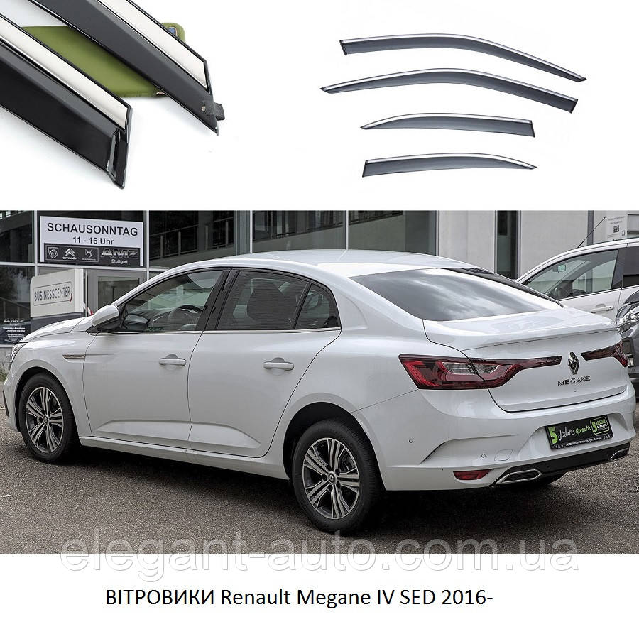 Дефлектори вікон Renault Megane IV SED 2016- П\К "FLY" (нерж. сталь 3D) BRNMG1623-W/S (41)