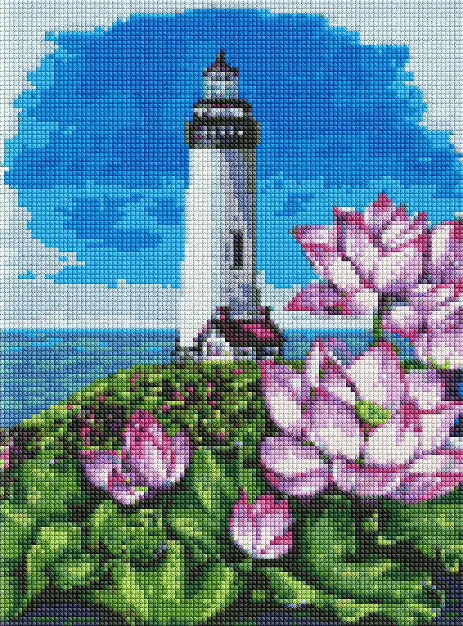 AMO7545 Діамантова мозаїка на підрамнику Маяк з лотосами ©Анна Кулик 30 х 40 см