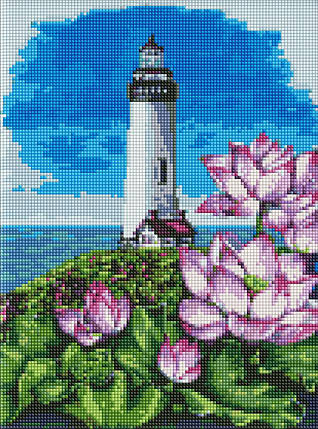 AMO7545 Діамантова мозаїка на підрамнику Маяк з лотосами ©Анна Кулик 30 х 40 см, фото 1