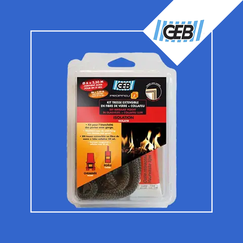 GEB Огнеупорный клей и жгут 7-8мм/2,5м+20мл KIT TRESSE EXTENSIBLE EN FIBRE DE VERRE + COLLAFEU - фото 1 - id-p1549680864