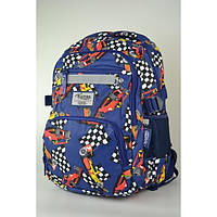 Гарний синій шкільний рюкзак зі щільною спинкою для хлопчика та дівчинки з котами