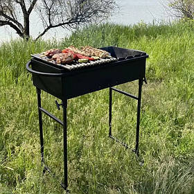 Зручний мангал зі знімними ніжками для відпочинку на природі на 9 шампурів (розкладний 2 мм)