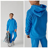 Детский спортивный костюм на мальчика худи с капюшоном и брюки для школьников голубого цвета 116