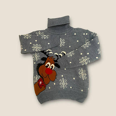 Дитячий теплий новорічний светр, з оленям, сірий на хлопчика, затишний No 5230 ( р. 2-5 років)