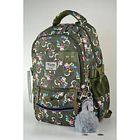 Шкільний рюкзак для дівчинки, хлопчика кольору хакі з абстрактним принтом