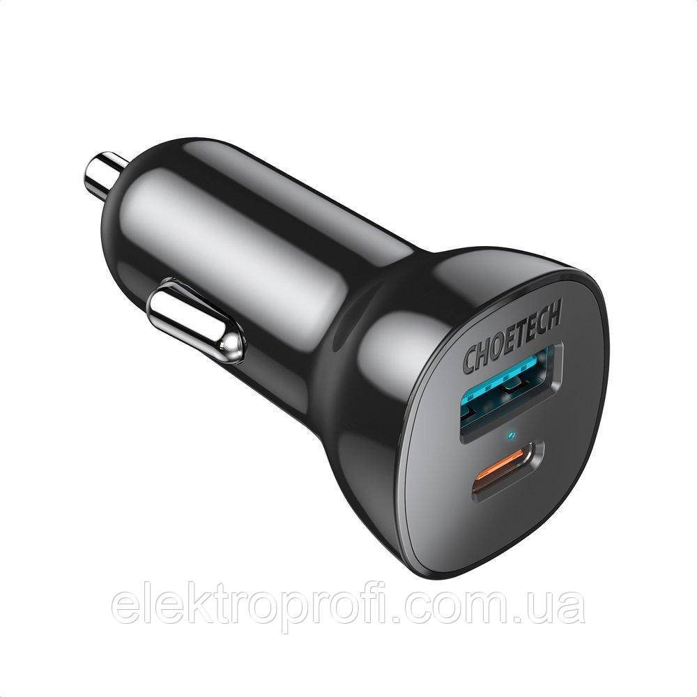 Швидкий зарядний пристрій Choetech USB Type C PD / USB QC3.0 3A 38W чорний (TC0005)