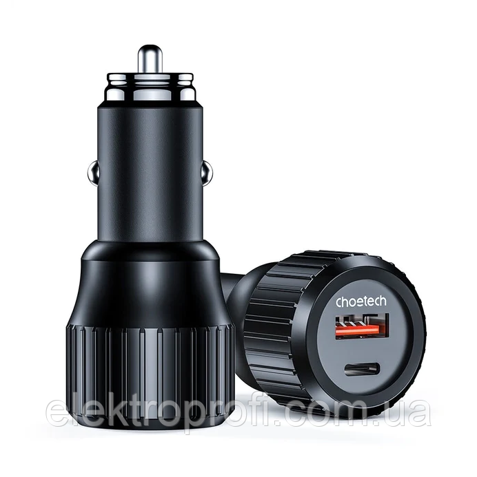 Автомобільний зарядний пристрій Choetech (TC0010) 63W Dual USB-C 45w + USB-A 18w Fast Car Charger