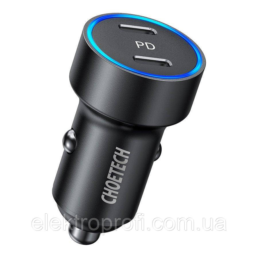 Автомобільний зарядний пристрій Choetech 2x USB Type C Power Delivery 3.0 QuickCharge 3.0 AFC 36W 2.4A чорний (C0054)