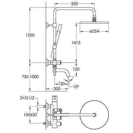 SMART CLICK система душова (термостат для ванни, верхній душ 255 мм коло латунь, ручний душ стік латунь 2 режими, шланг 180 см),, фото 2