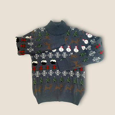 Дитячий теплий новорічний светр, сірий на хлопчика, з візерунком, затишний No 8180 ( р. 10-15 років)