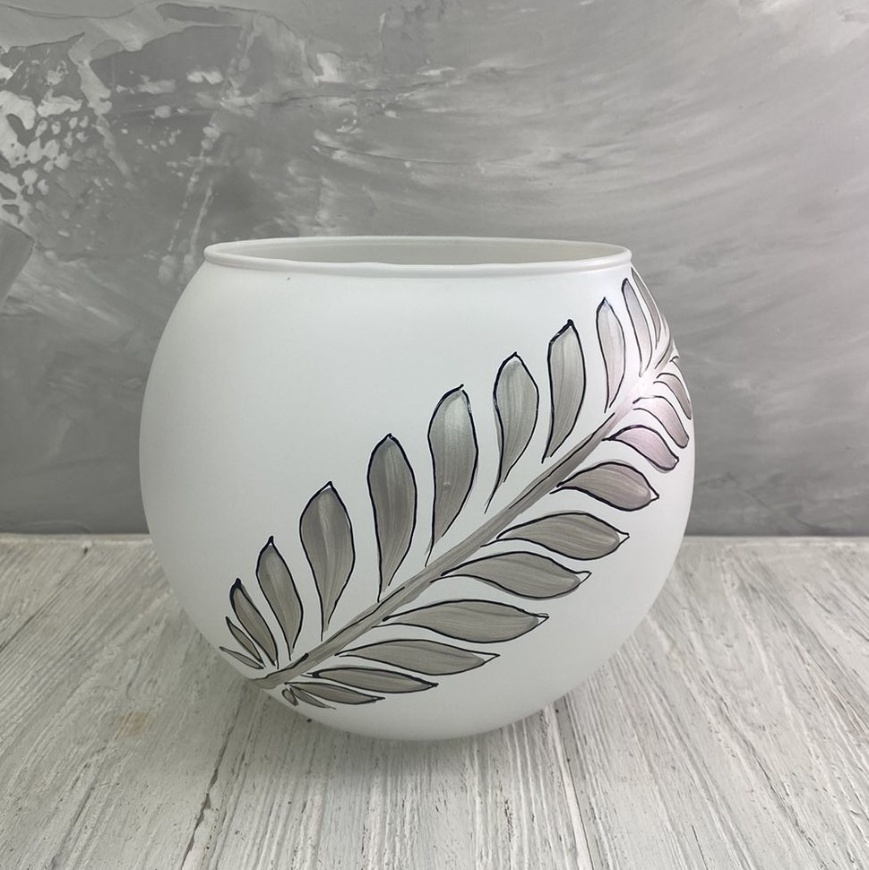 Ваза-куля біла "Листок" (h=16) 3,5л., фото 1