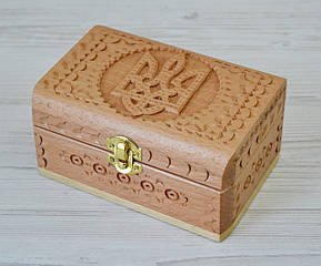 Скринька дерев'яна для прикрас герб України 16,5*12,5см