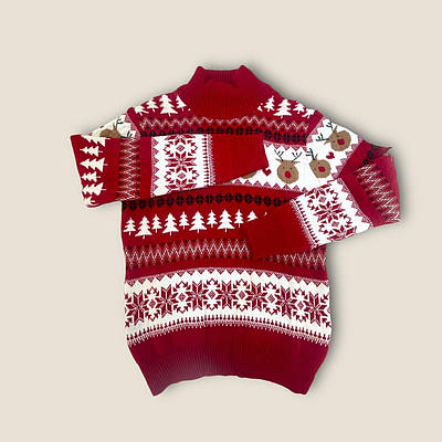 Дитячий теплий новорічний светр, червоний на хлопчика, затишний No 8150 ( р. 10-13 років)