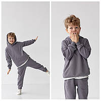 Дитячий спортивний костюм на хлопчика з капюшоном худі та штани для школярів графітового кольору 116